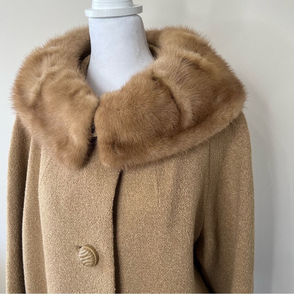 Vintage 1950s Stevens Hockanum Fabric Topaz Mink Boucle Fabric Top Coat - Picture 5 of 11